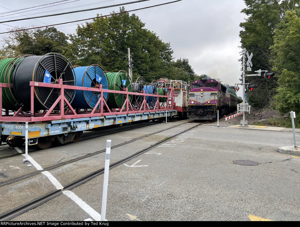 MBTA 1115 passing the fiber plow train